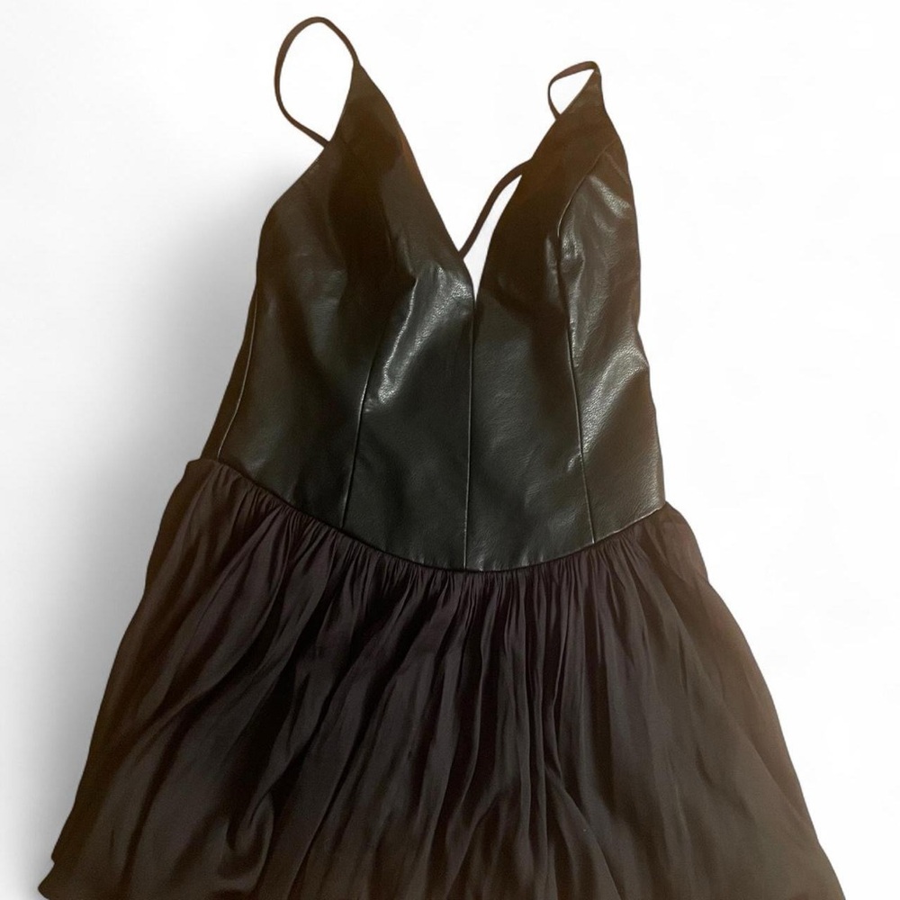 Black Leather and Chiffon Dress